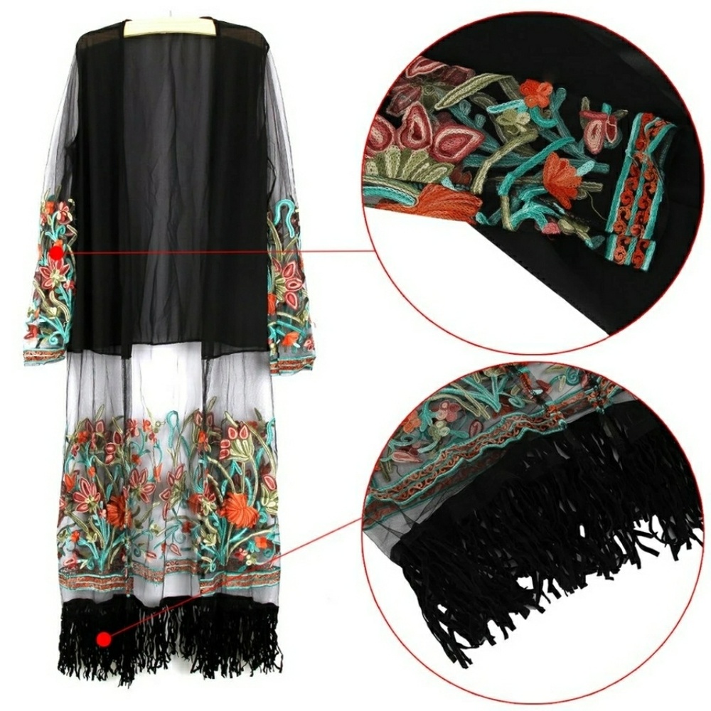 ️ Floral Embroidery Mesh Kimono Long Dus - Picture 5 of 5